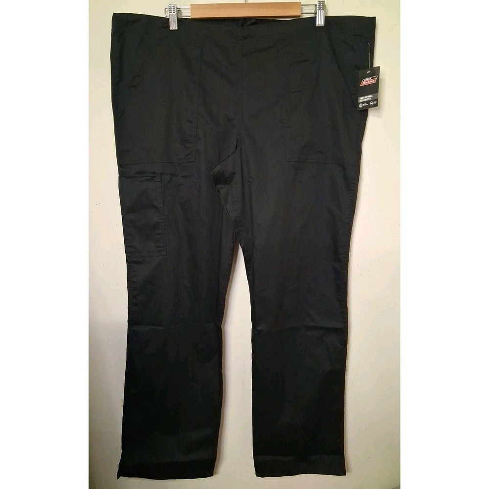 Dickies Black Scrub Pants Cargo Drawstring Large Straight Leg Pockets NEW (2)
